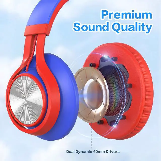 Alt view image 5 of 7 - Kids School Headphones with Microphone & 3.5mm Jack, Red Blue | K-12 School Students Use, Travel, Comfortable, Kids & Teens, Duarable, Adjustable & Foldable, For Chromebook & Tablet