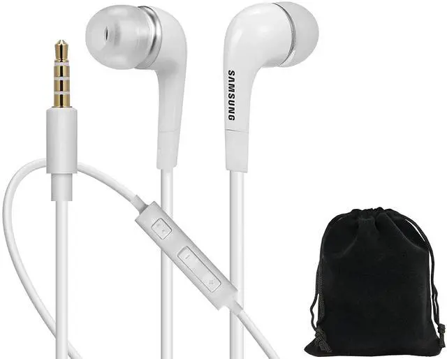 Main image of Headphones 3.5mm Stereo Earphones with Remote and Mic - Original OEM - Non-Retail Packaging with Pouch - White
