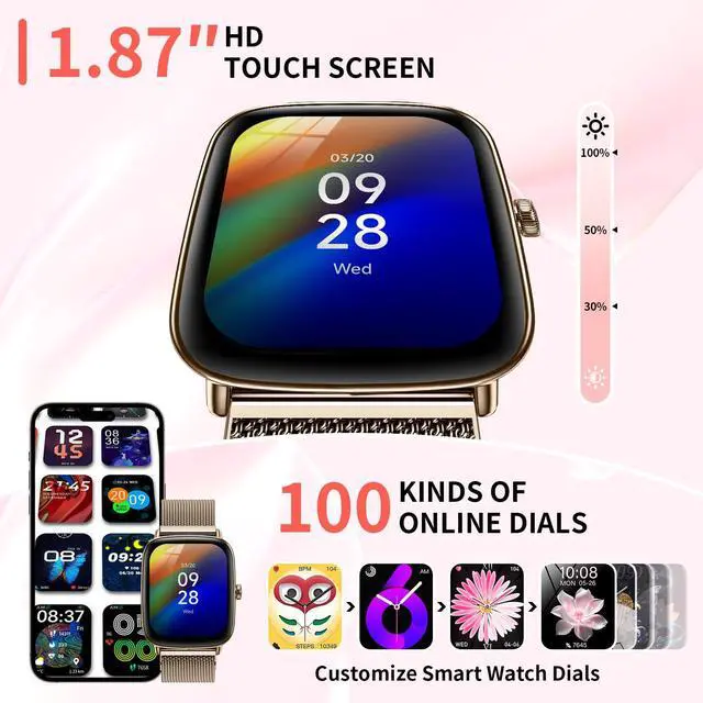 Alt view image 7 of 7 - Smart Watch for Women Fitness Tracker Gold | Bluetooth Make Answer Call, Waterproof, Android iPhone Samsung Compatible, Sleep Heart Rate Monitor, Pedometer