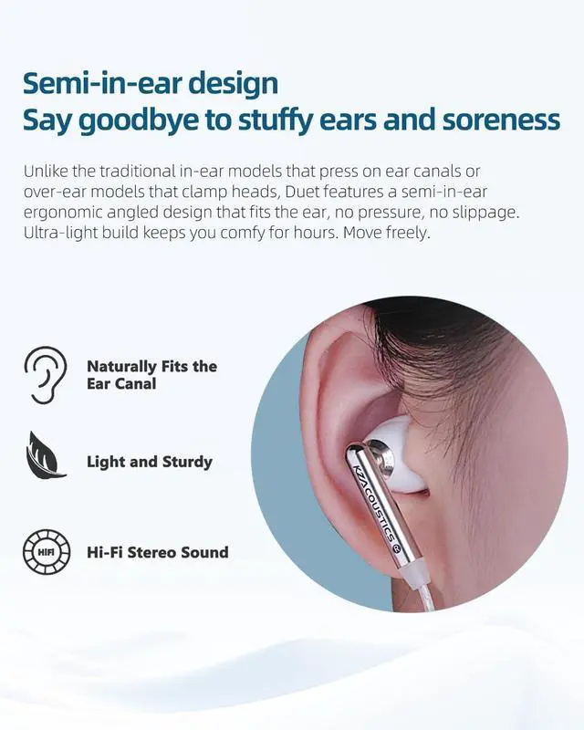 Alt view image 4 of 7 - Duet Wired Earbuds, Dual Dynamic in-Ear Headphones Crystal-Clear Sound | Noise Isolating, Ergonomic Custom-Fit, USB C to 3.5mm Adapter Built-in DSP with 4EQ, Convenient for Travel