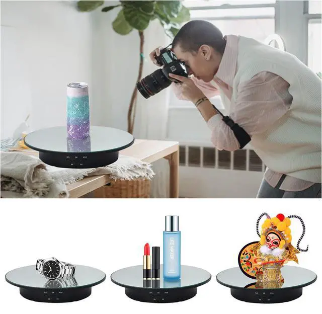 Alt view image 2 of 7 - 360 Degree Rotating Display Stand,360 Degree Photography Turntable with Remote Control,5 PVC Backgrounds,Battery/USB Power Supply for Photography Product Shows