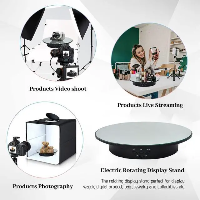 Alt view image 4 of 7 - 360 Degree Rotating Display Stand,360 Degree Photography Turntable with Remote Control,5 PVC Backgrounds,Battery/USB Power Supply for Photography Product Shows