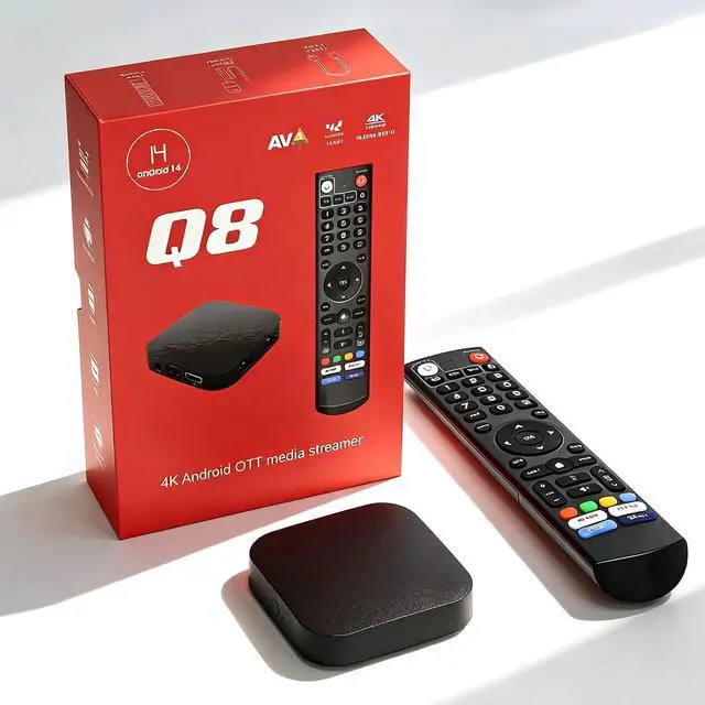 Main image of 4K HDR Box Android 14.0 with Amlogic S905Y4, 4GB/ 32GB (Q8) | 2026 Android TV Box Dual WiFi 2.4G/5GBT5.0, USB 2.0 *2100M Ethernet,4K HDR Smart TV Box with BT Voice Remote IR Learning