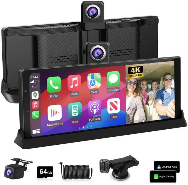Main image of 2026 Exclusive 10.26'' 4K CarPlay Screen for Car 350° Rotate Lens Wireless Apple Carplay Android Auto Screen w 4K Dash Cam Voice Control Bluetooth Navigation 1080P Rear Cam Unique Bracket