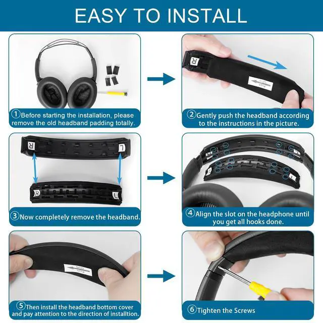 Alt view image 6 of 7 - Headband Pad Kit Replacement for Bose QC35 & QuietComfort 35 II (QC35 ii) QC45 QuietComfort 45 Headphones, Easy to Install DIY Headphones Headband Repair Tools (Silver)