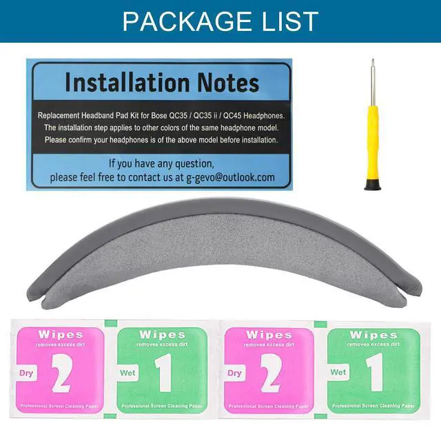 Alt view image 7 of 7 - Headband Pad Kit Replacement for Bose QC35 & QuietComfort 35 II (QC35 ii) QC45 QuietComfort 45 Headphones, Easy to Install DIY Headphones Headband Repair Tools (Silver)