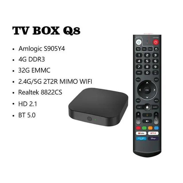 Alt view image 4 of 7 - 4K HDR Box Android 14.0 with Amlogic S905Y4, 4GB/ 32GB (Q8) | 2026 Android TV Box Dual WiFi 2.4G/5GBT5.0, USB 2.0 *2100M Ethernet,4K HDR Smart TV Box with BT Voice Remote IR Learning