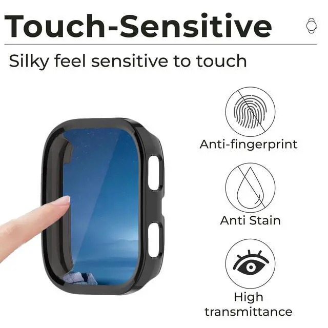 Alt view image 4 of 5 - 3 Pack Screen Protector Case for Amazfit Bip6 Full Cover with Built-in 9H Tempered Glass, Hard PC Shell- Black