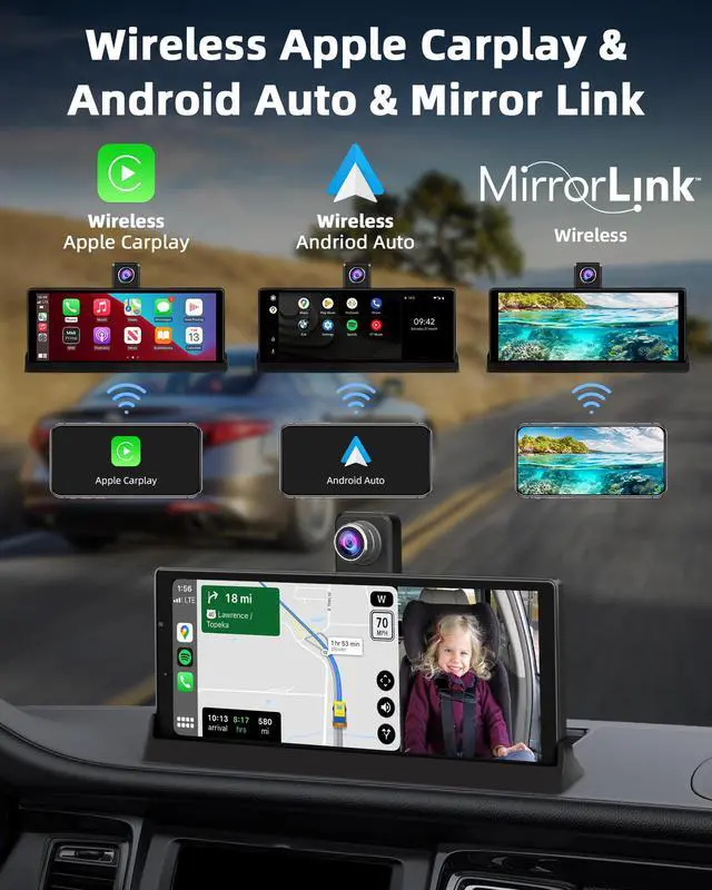 Alt view image 5 of 7 - 2026 Exclusive 10.26'' 4K CarPlay Screen for Car 350° Rotate Lens Wireless Apple Carplay Android Auto Screen w 4K Dash Cam Voice Control Bluetooth Navigation 1080P Rear Cam Unique Bracket