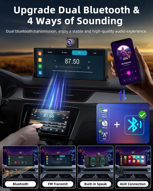Alt view image 7 of 7 - 2026 Exclusive 10.26'' 4K CarPlay Screen for Car 350° Rotate Lens Wireless Apple Carplay Android Auto Screen w 4K Dash Cam Voice Control Bluetooth Navigation 1080P Rear Cam Unique Bracket