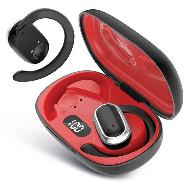 Alt view image 2 of 6 - Open Ear Wireless Earbuds, Bluetooth 5.4 Headphones with Smart Digital Display and Ergonomic Secure Fit Earhook, Touch Controls, Sweat Resistant, Sports/Fitness/Travel/Workouts (Black)
