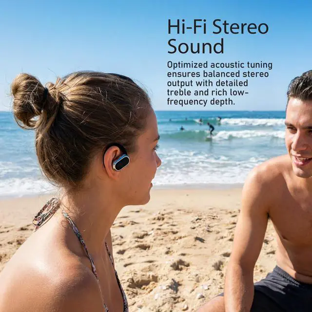 Alt view image 6 of 6 - Open Ear Wireless Earbuds, Bluetooth 5.4 Headphones with Smart Digital Display and Ergonomic Secure Fit Earhook, Touch Controls, Sweat Resistant, Sports/Fitness/Travel/Workouts (Black)