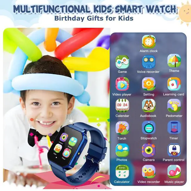 Alt view image 2 of 6 - Smart Watch for Kids 3-12 Years Boys Girls, 26 Puzzle Games, Smartwatch with Camera, Pedometer, Stopwatch, Video Voice Music Player Calendar Alarm Clock Learn Card for Children Gifts (Blue)