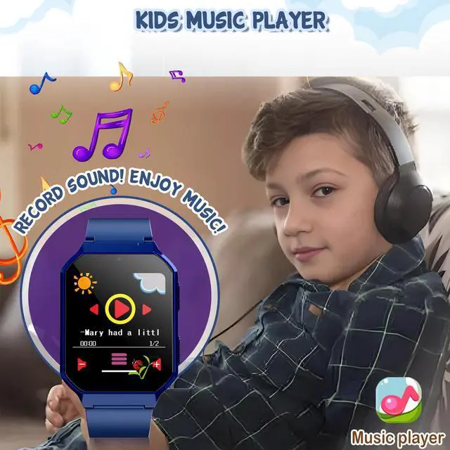 Alt view image 4 of 6 - Smart Watch for Kids 3-12 Years Boys Girls, 26 Puzzle Games, Smartwatch with Camera, Pedometer, Stopwatch, Video Voice Music Player Calendar Alarm Clock Learn Card for Children Gifts (Blue)