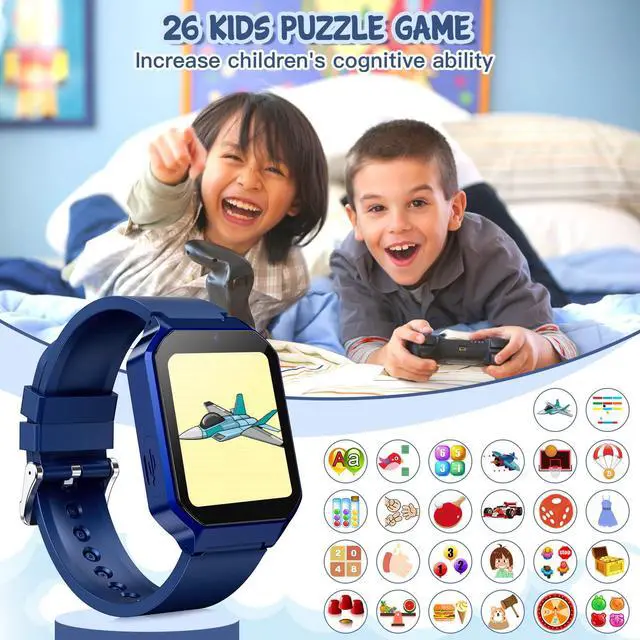 Alt view image 5 of 6 - Smart Watch for Kids 3-12 Years Boys Girls, 26 Puzzle Games, Smartwatch with Camera, Pedometer, Stopwatch, Video Voice Music Player Calendar Alarm Clock Learn Card for Children Gifts (Blue)