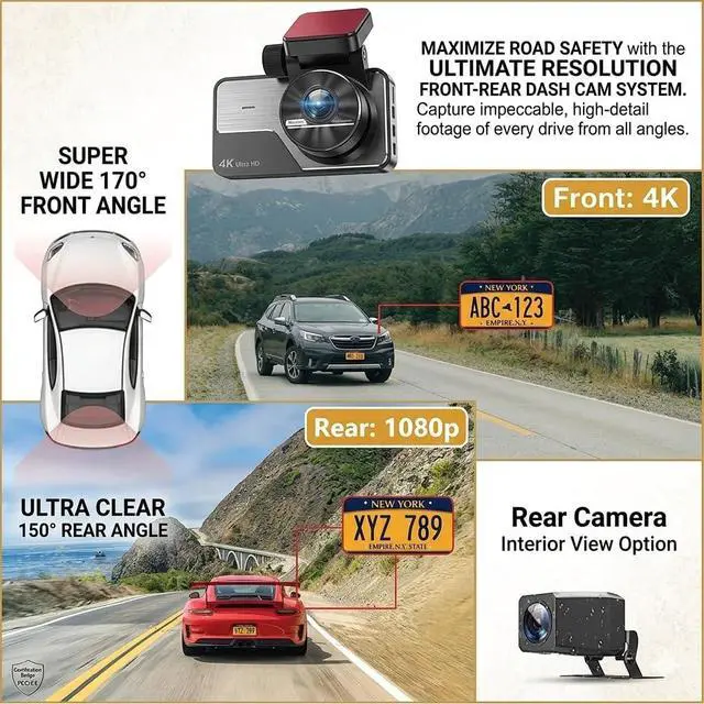 Alt view image 5 of 7 - 4K Dash Cam Front and Rear, STARVIS 2 Sensor, Free 32GB Card & Hardwire Kit Included, 5G WiFi 20MB/s Fast Download, Dash Camera for Cars with GPS, WDR Night Vision, 170° Wide Angle, 24H Parking Mode