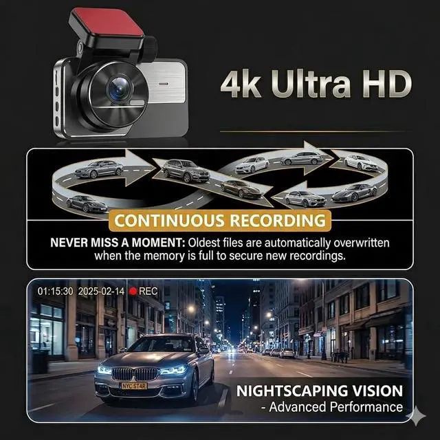 Alt view image 6 of 7 - 4K Dash Cam Front and Rear, STARVIS 2 Sensor, Free 32GB Card & Hardwire Kit Included, 5G WiFi 20MB/s Fast Download, Dash Camera for Cars with GPS, WDR Night Vision, 170° Wide Angle, 24H Parking Mode