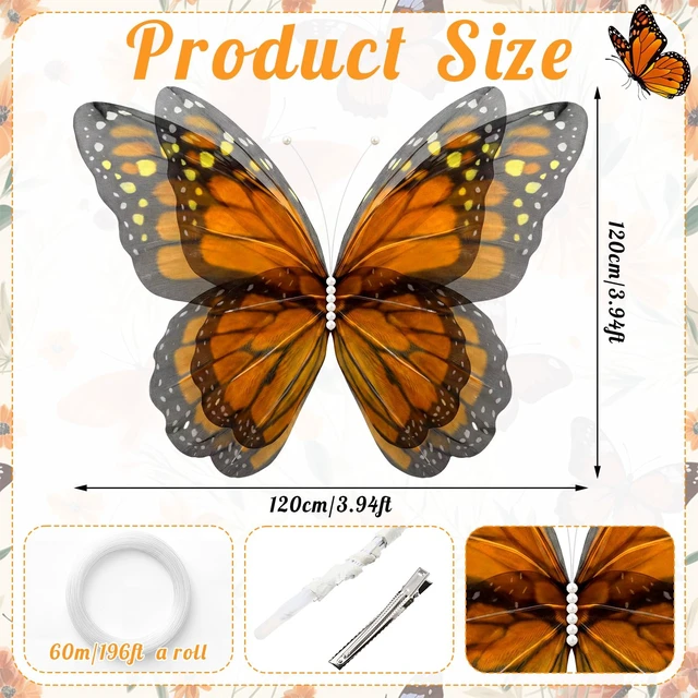Alt view image 2 of 7 - 47" Giant Monarch Butterfly Decoration for Día De Los Muertos Large Mariposas Grandes Para Decor, 3D Big Realistic Artificial Fake Butterfly Backdrop, Day of The Dead Party Photo Booth