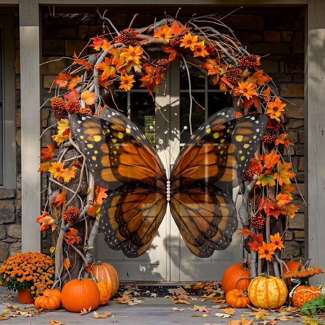 Alt view image 6 of 7 - 47" Giant Monarch Butterfly Decoration for Día De Los Muertos Large Mariposas Grandes Para Decor, 3D Big Realistic Artificial Fake Butterfly Backdrop, Day of The Dead Party Photo Booth