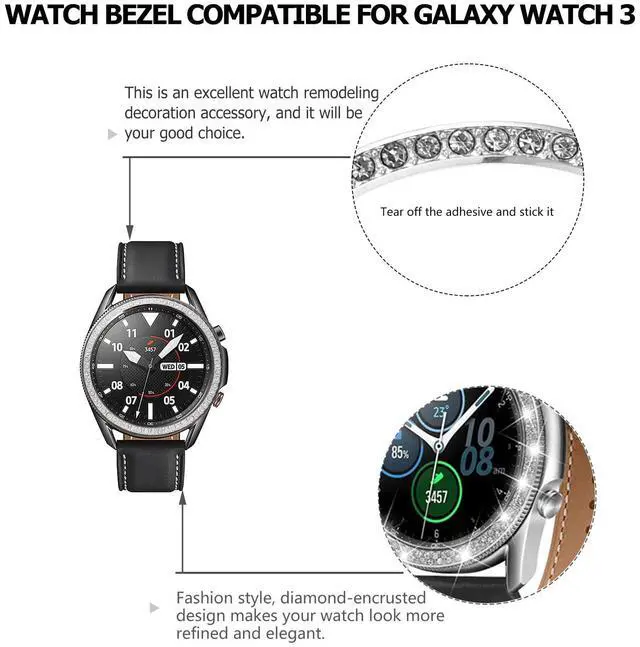 Alt view image 2 of 7 - Compatible for Samsung Watch 3 Watch Bezel Diamond Adhesive Bezel Ring Cover Anti Scratch Protection Cover Accessory 45mm 41mm