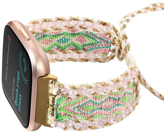 Main image of Boho Braided Bracelet Compatible with Fitbit Versa 4/Versa 3/Sense/Sense 2 Bands for Women, Handmade Woven Beaded Strap for Fitbit Smartwatch