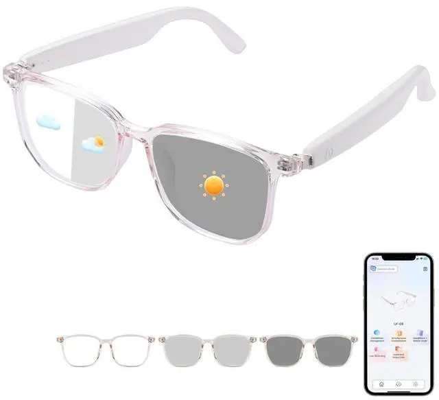 Main image of AI Smart Glasses, Bluetooth AI Translation Glasses for Men Women, Smart Audio Sunglasses with AI Translation (160+Languages), Photochromic Lenses, Music Blue Light Glasses for Travel Business-Pink