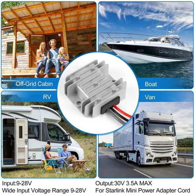 Alt view image 3 of 7 - Starlink Mini 12V Adapter 12V/24V to 30V 3.5A, Waterproof DC Step Up Converter with Male Plug 9-28V Input for RV/Off-Grid/Marine, Starlink Mini Accessories starlink mini Power Supply