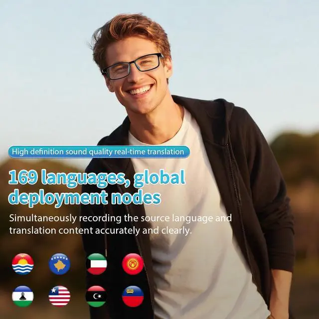 Alt view image 2 of 6 - AI Smart Glasses, AI Translator Powered by ChatGPT with Real-Time Translation (160+ Languages),AI Noise Cancellation, Removable Temples, Anti-Blue Light Bluetooth Glasses for Men & Women