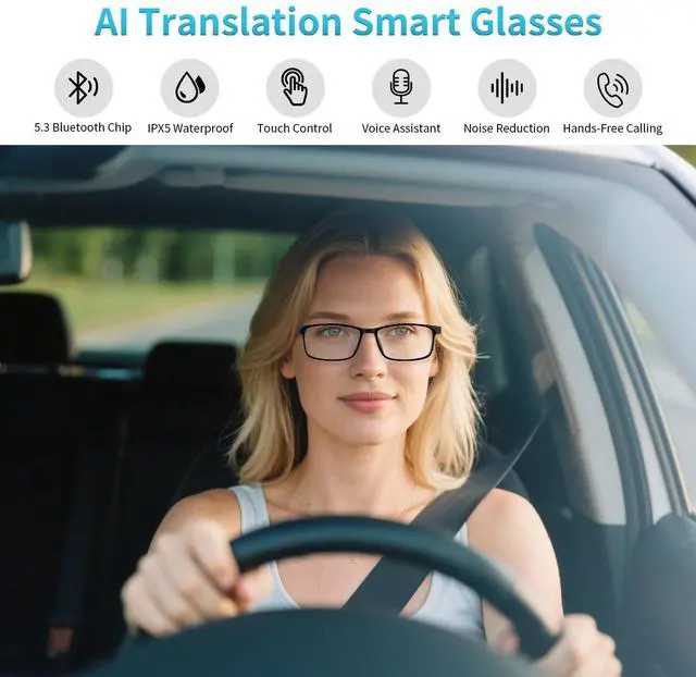 Alt view image 3 of 6 - AI Smart Glasses, AI Translator Powered by ChatGPT with Real-Time Translation (160+ Languages),AI Noise Cancellation, Removable Temples, Anti-Blue Light Bluetooth Glasses for Men & Women