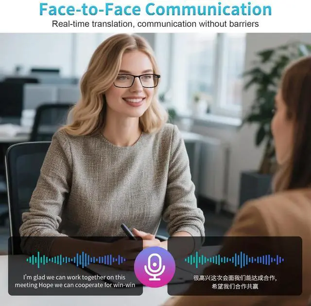 Alt view image 5 of 6 - AI Smart Glasses, AI Translator Powered by ChatGPT with Real-Time Translation (160+ Languages),AI Noise Cancellation, Removable Temples, Anti-Blue Light Bluetooth Glasses for Men & Women