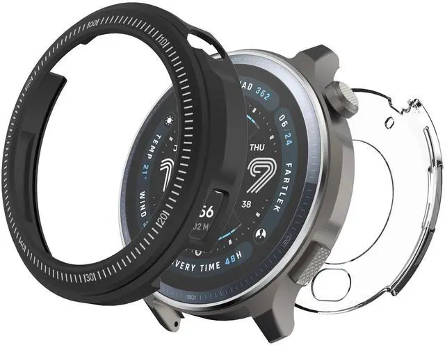 Main image of Metal Case for Amazfit Balance 2 47mm Smartwatch, 2 in 1 Alloy Frame Bezel & Clear PC Back Cover with Cleaning Cloth Accessories, Rugged Shockproof Protector for Balance 2 47mm Men Women (Black)
