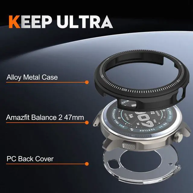 Alt view image 2 of 7 - Metal Case for Amazfit Balance 2 47mm Smartwatch, 2 in 1 Alloy Frame Bezel & Clear PC Back Cover with Cleaning Cloth Accessories, Rugged Shockproof Protector for Balance 2 47mm Men Women (Black)