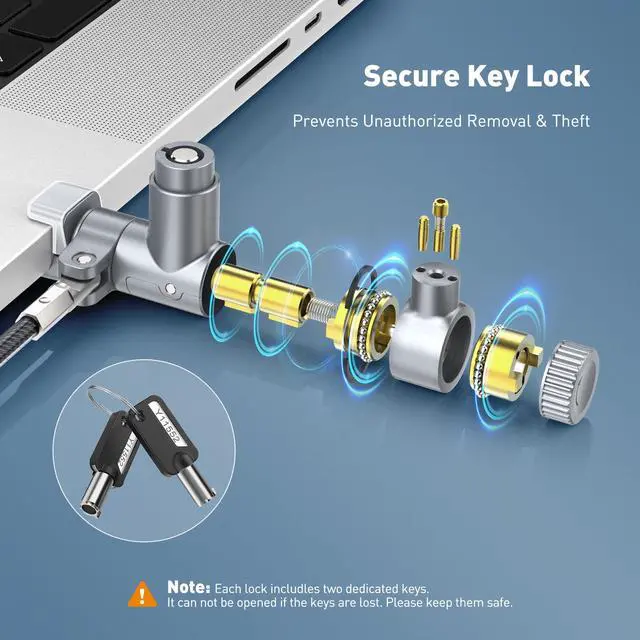 Alt view image 4 of 7 - Laptop Locking Cable for MacBook Pro 14/16 (20212024), Anti-Theft Keyed Laptop Security Lock, 6.56ft Cut-Resistant Steel Computer Lock Cable, Rotatable & Portable Design