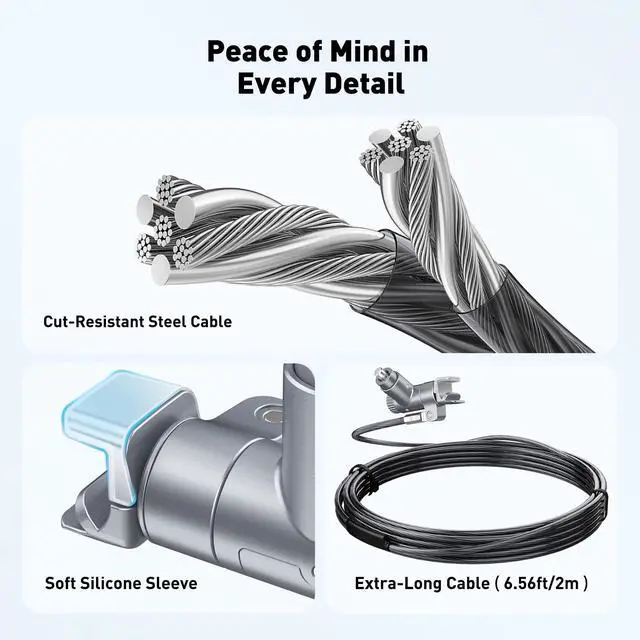Alt view image 5 of 7 - Laptop Locking Cable for MacBook Pro 14/16 (20212024), Anti-Theft Keyed Laptop Security Lock, 6.56ft Cut-Resistant Steel Computer Lock Cable, Rotatable & Portable Design