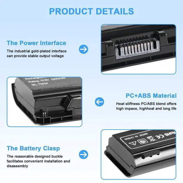 Alt view image 3 of 7 - 56Wh PA5024U-1BRS Battery Replacement for Toshiba Satellite C55 C55-A C55T C55DT C55D C855 C855D L855 L875 P855 P875 S855 S875 Series PA5109U-1BRS PA5026U-1BRS PABAS272 Laptop Battery
