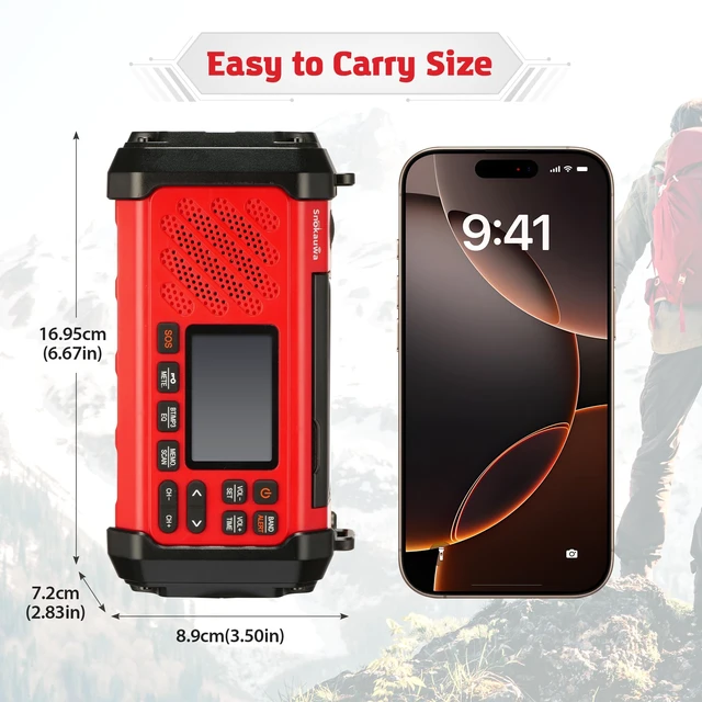 Alt view image 6 of 7 - 10000mAh Emergency Weather Radio, Hand Crank Solar Radio Red Weather NOAA Radio AM FM with USB/Solar Charging Builtin Fashlight, SOS Alarm for Hurricane, Sorm and Camping