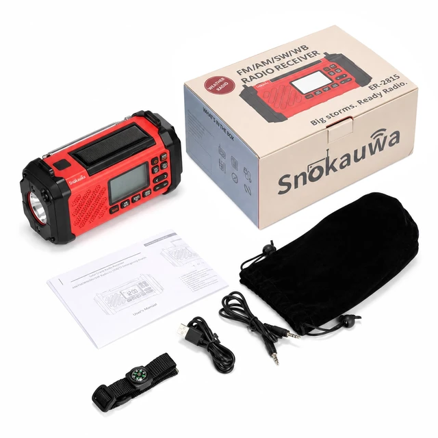 Alt view image 7 of 7 - 10000mAh Emergency Weather Radio, Hand Crank Solar Radio Red Weather NOAA Radio AM FM with USB/Solar Charging Builtin Fashlight, SOS Alarm for Hurricane, Sorm and Camping