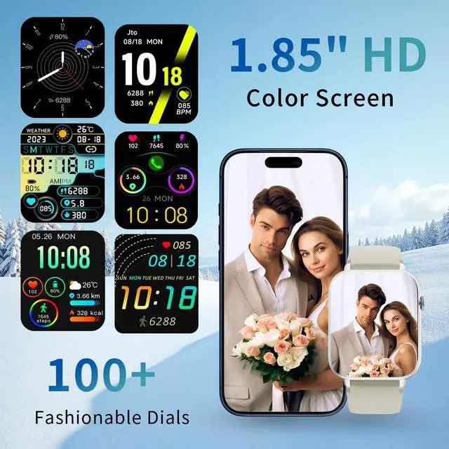 Alt view image 3 of 7 - Smart Watch for Men Women, 1.85" HD Touchscreen Smartwatches with Message Call Function, 100+ Sports Modes IP68 Fitness Tracker, 24/7 Heart Rate/Sleep Monitor Fitness Watch for Android iOS White(2025)