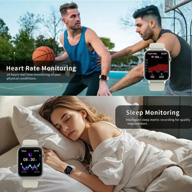 Alt view image 4 of 7 - Smart Watch for Men Women, 1.85" HD Touchscreen Smartwatches with Message Call Function, 100+ Sports Modes IP68 Fitness Tracker, 24/7 Heart Rate/Sleep Monitor Fitness Watch for Android iOS White(2025)