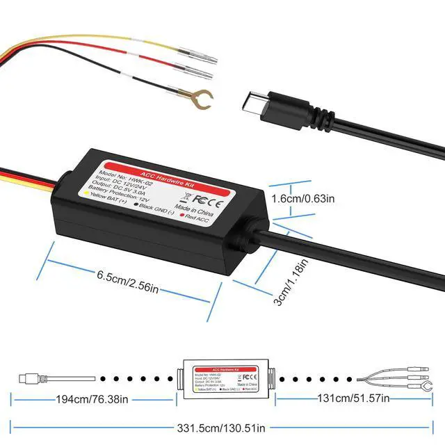 Alt view image 2 of 6 - Dash Cam Hardwire Kit with USB-C Port for V5 and R4-RD Dash Camera Models, Converts 12V-30V to 5V/3A, LED Indicator,24Hr Parking Monitoring Kit with Low Voltage Protection