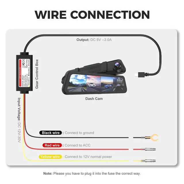 Alt view image 4 of 6 - Dash Cam Hardwire Kit with USB-C Port for V5 and R4-RD Dash Camera Models, Converts 12V-30V to 5V/3A, LED Indicator,24Hr Parking Monitoring Kit with Low Voltage Protection
