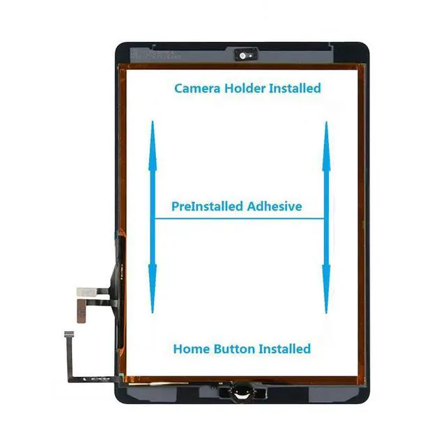 Alt view image 4 of 7 - for Black IPad Air 1st Generation Touch Screen Digitizer Glass Replacement Modle A1474 A1475 A1476 with Home Button,Camera Holder,Preinstalled Adhesive,Toolkit