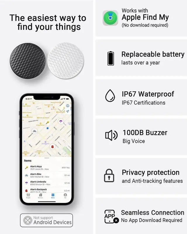Alt view image 2 of 7 - 2026 New Smart Tracker Tags: Bluetooth Tracker Tag, Key Finder Tags Works with Apple Find My App (2 Pack)