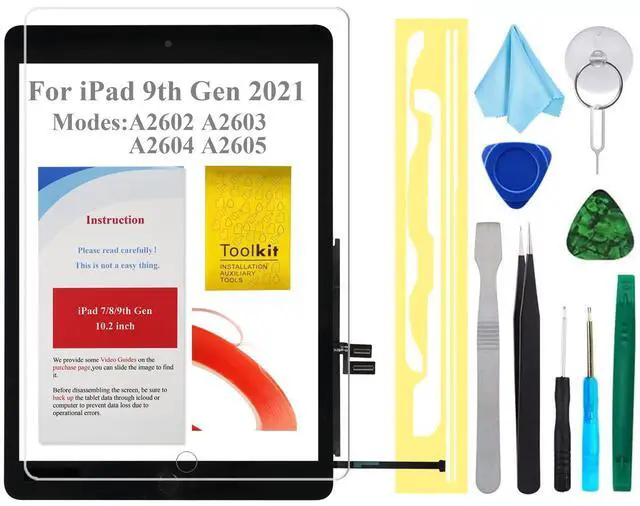 Main image of for iPad 9 9th Gen Screen Replacement Digitizer 2021 10.2",T Phael for 9th Generation A2602 A2603 A2604 A2605 with Home Button, Video Tips, Full Repair Kit (Black)