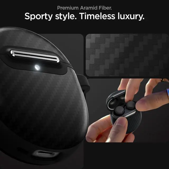 Alt view image 3 of 7 - Enzo Aramid Designed for Pixel Buds Pro 2 & 1 (2024/2022) | Premium Enzo Aramid Friber, Timeless Luxury Design, Carabiner Included - Matte Black