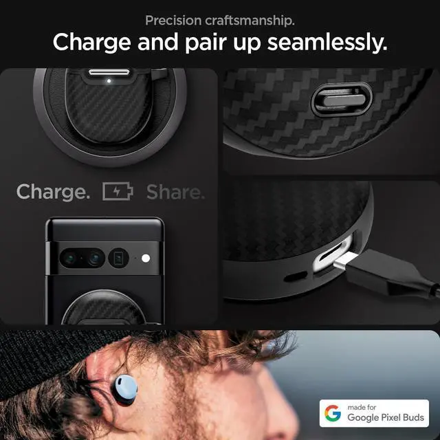 Alt view image 7 of 7 - Enzo Aramid Designed for Pixel Buds Pro 2 & 1 (2024/2022) | Premium Enzo Aramid Friber, Timeless Luxury Design, Carabiner Included - Matte Black