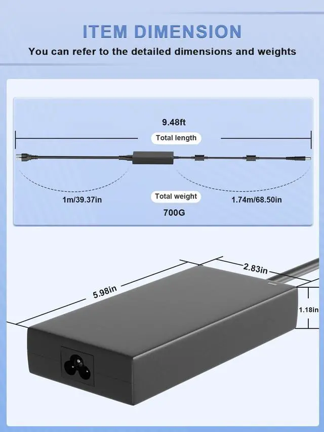 Alt view image 4 of 7 - 180W Charger Compatible with Dell Precision 7680 7670 7560 7550 7540 7530 7520 7510 7770 M6500 M6400 M6300 M4800 M4700 M4600 3240 3260 3280 3551 Laptop Suitable for Travel and Office us