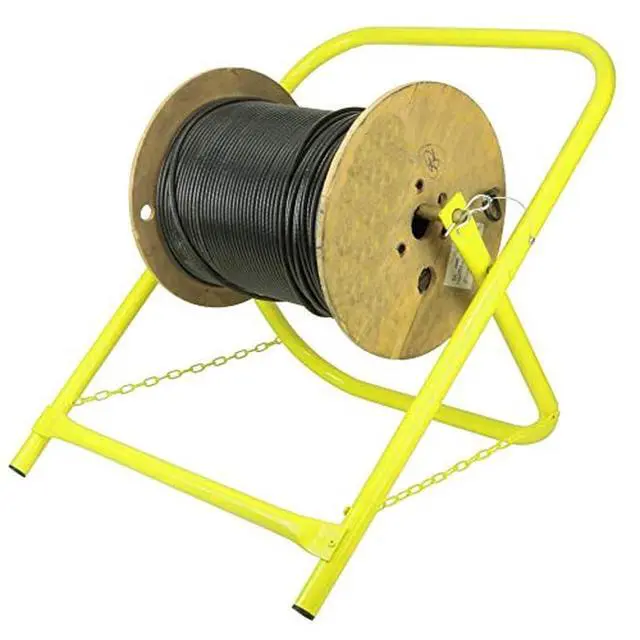 Alt view image 2 of 2 - (TM) 20" x 16" Commercial Industrial Grade Steel Wire Rack Dispenser Cable Caddy CATV Electric Ethernet Wire Installer Spool Reel Holder Holds Cable Reels Up to 20" Diameter Folding Yellow