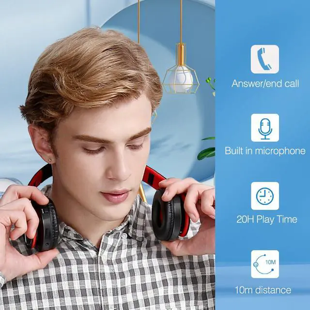 Alt view image 5 of 6 - Bluetooth Over The Ear Headphone Stereo Sound Computer PC Headset for Gaming Meeting Chat with Mic/Soft Earmuffs/Foldable/TF 3.5mm Jack for Universal Connectivity (black red)