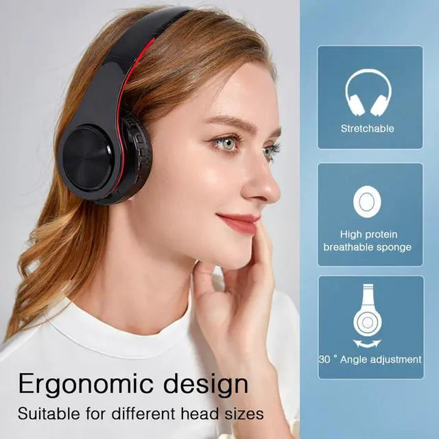 Alt view image 4 of 6 - Bluetooth Over The Ear Headphone Stereo Sound Computer PC Headset for Gaming Meeting Chat with Mic/Soft Earmuffs/Foldable/TF 3.5mm Jack for Universal Connectivity (black red)